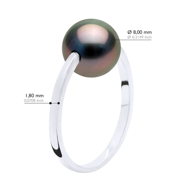 Ring - Vitguld - Äkta odlad TAHITI-pärla rund 8-9 mm - finns i storlek jämna nummer från 48 till 62 - levereras med äkthetscertifikat och internationell garanti - MADE IN FRANCE