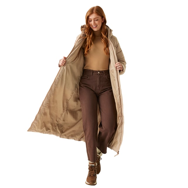 100% Polyester. Fabric: Baffled, Synthetic. Design: Quilted. Fabric Technology: Durable, Insulating, Water Repellent. Badge, Padded. Neckline: Hooded. Sleeve-Type: Long-Sleeved. Cuff: Lycra Ribbed. Hood Features: 3 Piece, Grown On Hood. Length: Longline. Pockets: 2 Side Pockets, 1 Inner Pocket, Concealed Zip. Fastening: Full Zip. Sustainability: Feather-Free, Made from Recycled Materials. 8 UK: 32 in. 10 UK: 34 in. 12 UK: 36 in. 14 UK: 38 in. 20 UK: 45 in. 18 UK: 43 in. 16 UK: 40 in.