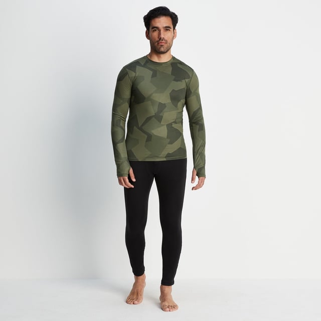 Snowdon Mens Thermal Base Layer Crew Neck Khaki Camo Print