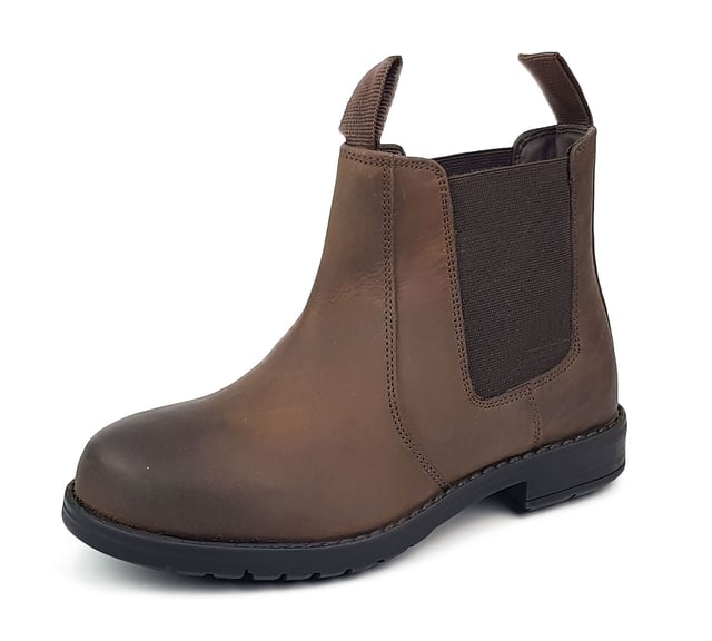 New Earth / Frank James Brown leather dealer boots. Elasticated sides for easy to pull on and off. These boots are highly fashionable, look great on but are still a comfortable fit. Perfect for any occasion. Available in Kids sizes JR 6 - UK 6.