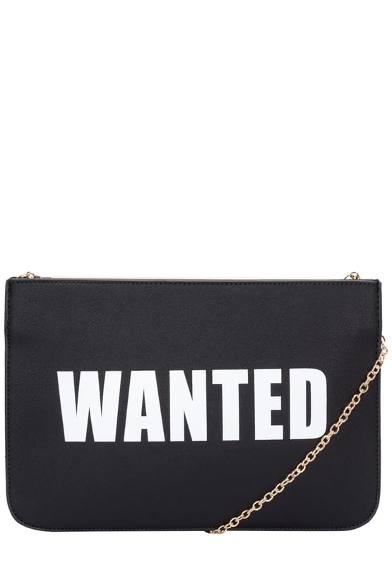 The statement clutch you’ve always WANTED. Make an impact with this bold monochrome number that will be sure to steal the attention. Grab it on the run or sling it over your shoulder for a swift getaway with the detachable gold chain strap. Features: , PU leather exterior, Bold graphic print, Detachable gold chain shoulder strap, Magnetic top opening, Gold hardware, Rigid metallic bar frame, Double compartment, Inner slip pocket Style Ref: 88148 BLACK