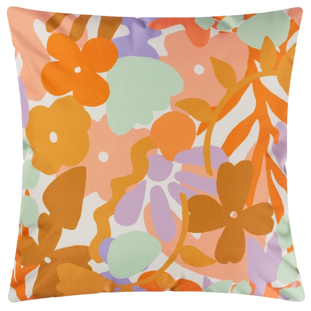 This fun outdoor cushion, features bold, funky floral shapes, inspired by modern abstract art, but with a retro twist. The design is set against a fresh neutral background and printed on UV, water resistant Polyester. On the dual toned reverse, the abstract floral shapes have a solid ochre gold background, giving you an amazing alternative style option. Why not match with our Amelie digitally printed outdoor rug to add instant happiness to your patio, balcony, or terrace!