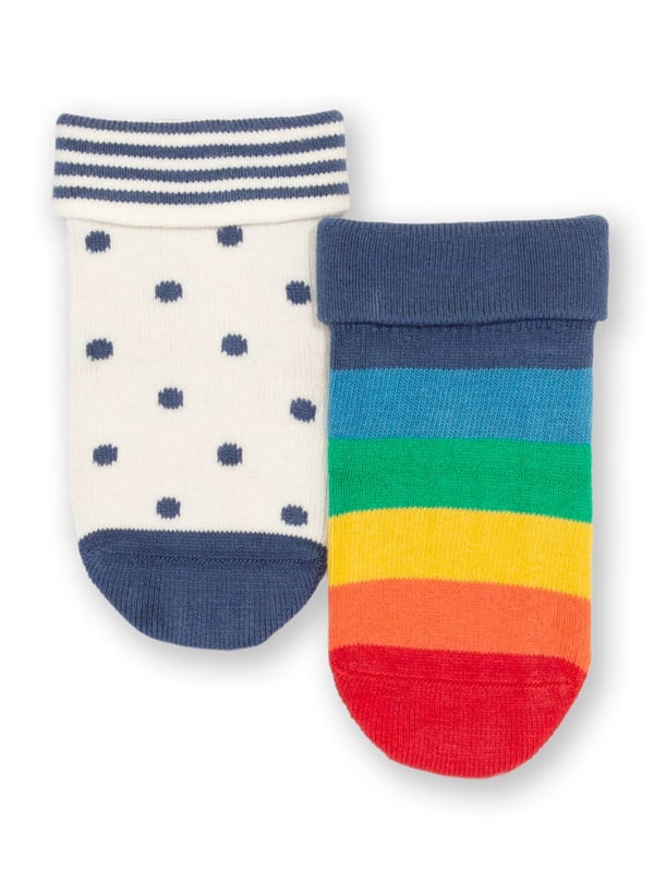 90% organic cotton 8% polyamide 2% elastane | Proud to be certified to the Global Organic Textile Standard (GOTS) | Rainbow stripe and little dot designs | Two pack | Turn down tops | Made in Turkey | Machine washable at 40 degrees, or at 30 degrees to be kinder to the planet