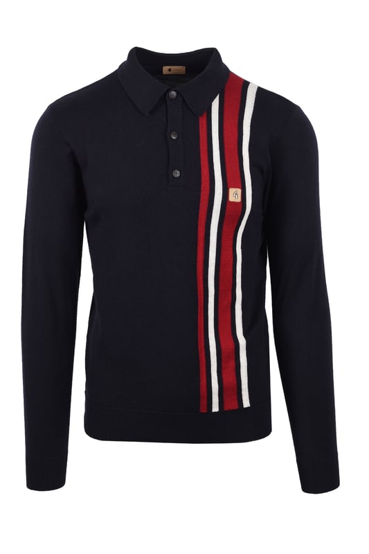 Gabicci Vintage Soda Long Sleeved Knitted Polo Shirt Navy