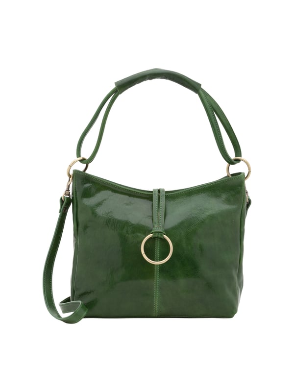 Bolso bandolera para mujer. El cierre es con cremallera. Hay dos bolsillos internos con cremalleras. Los bolsillos externos son uno en la espalda con cremallera. La bandolera es extraíble en piel. El mango es de piel. Hay dos compartimentos internos. El material exterior es auténtica piel de vacuno. Internamente está forrado en algodón. Medidas: 29x32x11 cm. Hecho en Italia