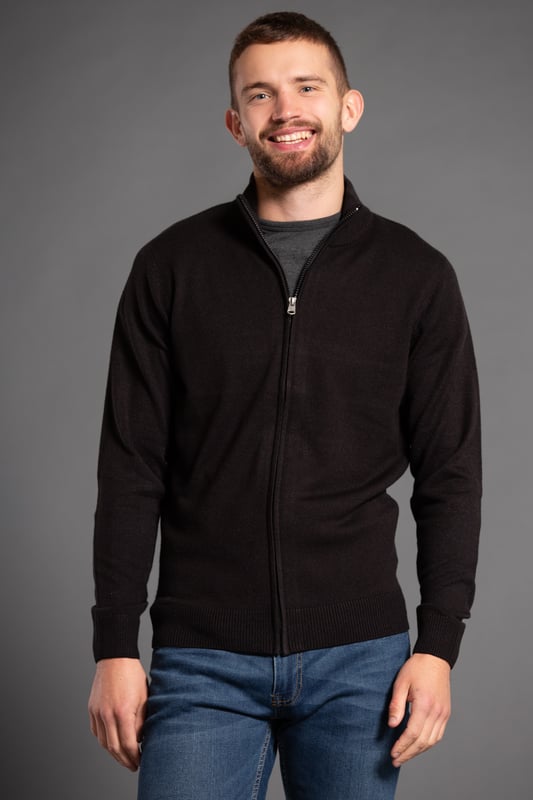 Black Funnel Neck Zip-Through Cardigan