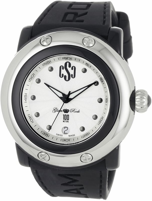 Glam Rock GR62020 - Herrenuhr Quarz aus Polycarbonat• Material: Polycarbonat• Glas: Saphir• Armband: Silikon• Farbe: Silber Schwarz• Wasserbeständigkeit: 100 m (10 ATM)• Gehäusegröße: 46 mm