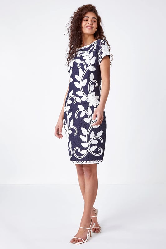 Floral Contrast Tapework Dress