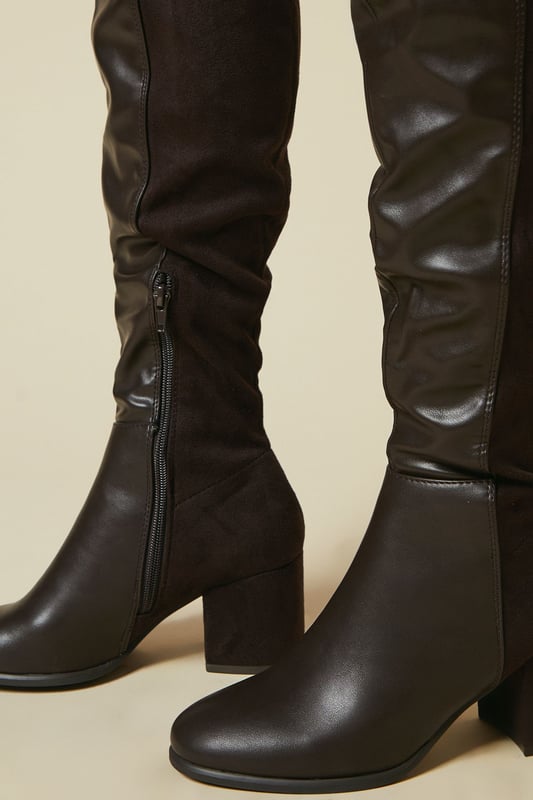 Gicoiz Women's Stretchy Suede Over-The-Knee Boots With Block Heel – Elegant & Comfy