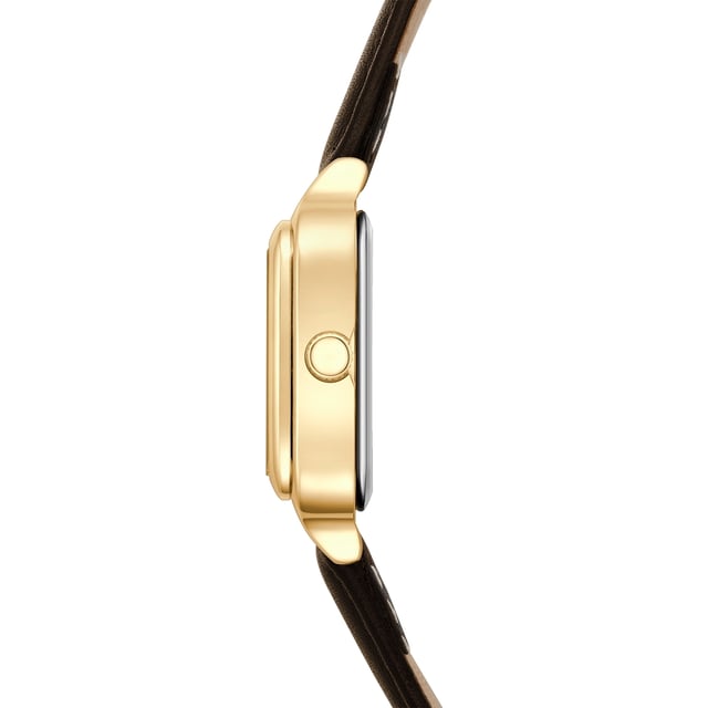 GENERAL INFORMATION:  • Targetgroup: Female  • Wristwatch: No Special Functions  • Display: analogue  • Weight of watch w/o box (gr.) - approx.: 23  MOVEMENT:  • Movement: Quartz  • Term of Movement: 2025  • Origin of movement: Japan  BRACELET:  • Material of bracelet/strap: Genuine leather  • Plating of bracelet/strap: None  • Finishing of bracelet/strap: Smooth  • Finishing/Decoration of bracelet/strap: None  • Clasp/Closure/Buckle: Buckle  • Color of bracelet/strap: Brown  • Length of bracelet/strap (mm) approx.: 190,0  • Width of bracelet/strap (mm) approx.: 14,0  • Style/Design of bracelet/strap: No imprint  • Bracelet/strap adjustable?: No  CASE:  • Shape of case: Square  • Size/Diameter of case in mm . approx.: 25,0 x 32,0  • Height of case in mm: 8,1  • Case material: Metal (Alloy)  • Surface of case: Polished  • Bezel/Topring: Fixed  • Finishing/Decoration of case: None  • Material of case back: Stainless steel  • Lock of case back: No screwed-in crown  • Color of case: Yellowgold  • Coating/Plating (Case): Ion-Plating (IP)  • Type/Form of crystal: Flat  • Material of crystal: Mineral crystal  DIAL:  • Size jewelry care cloth: Hour, Minute  • Indices: Line indices  • Material of dial: Mother of Pearl (MOP)  • Structure/pattern of dial: Flat  • Color of dial: Green  PUSHER, CROWN, HAND:  • Pusher: None  • Corrector: No  • Crown: No screwed-in crown  • Type of hands: Pole hand  • Luminescent (hands): No  PACKAGING & SCOPE OF DELIVERY:  • Box: Yes  • Service booklet: Yes  • Manual: Yes