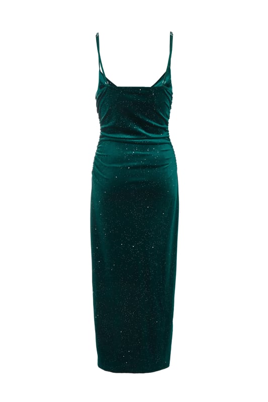 green emerald velvet dress Retro Stage V-Neck Velvet Mermaid Dress Dark Green main image 0