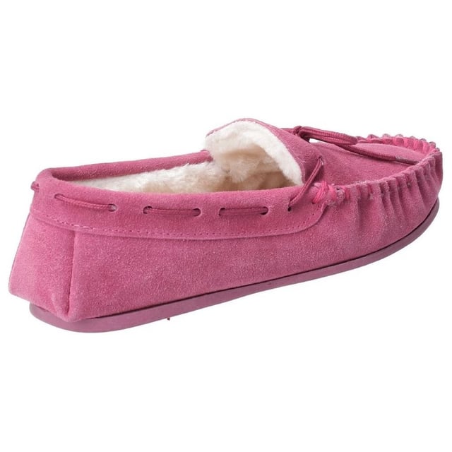 Hush Puppies Womens/Ladies Allie Slip On Leather Slipper (Rose) Real suede upper. Faux fur lining and a memory foam foot bed. Flexible and hard wearing indoor and outdoor sole. Comes gift boxed.