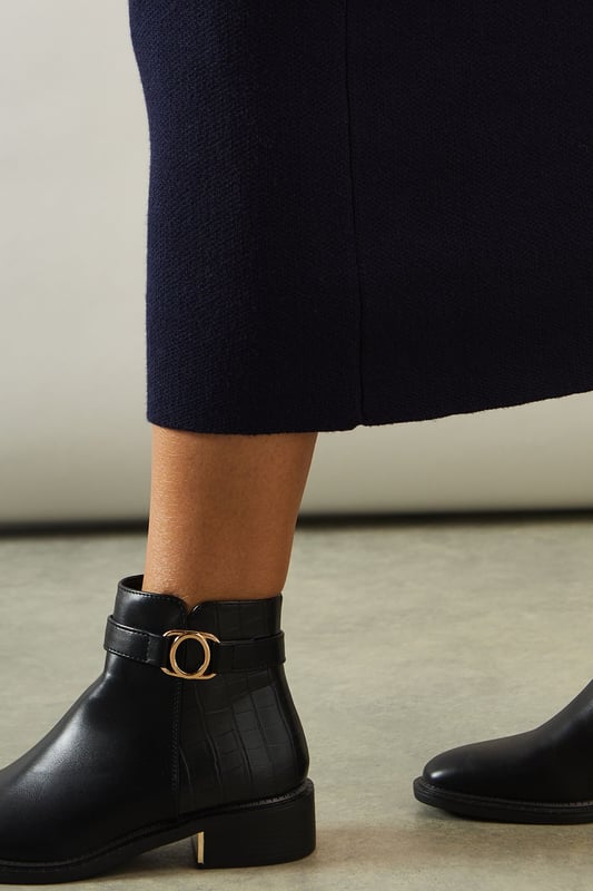Adeline Trim Detail Material Mix Riding Ankle Boots
