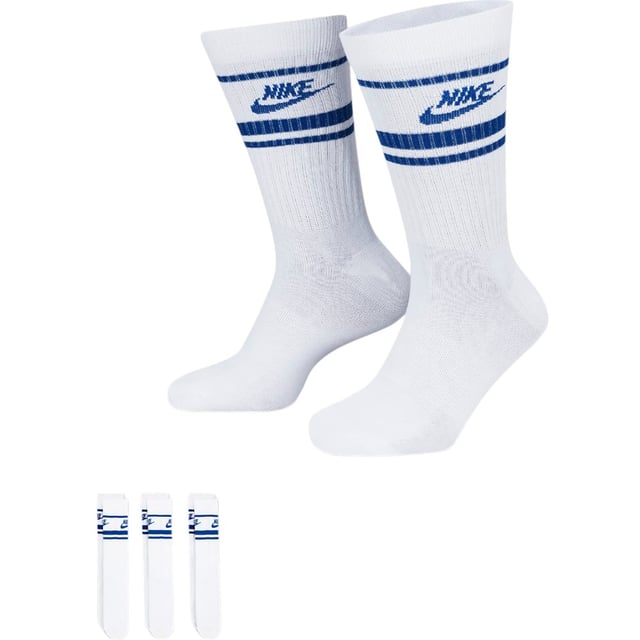 Nike DX5089 Unisex Dri-FIT Sportswear Everyday Essential Crew Socks (6 Pair) White Nike Dri-fit Technology Helps You Stay Dry and Comfortable. -- . Thick terry sole provides comfort and impact absorption. Ribbed arch band offers a supportive feel. Crew silhouette covers your ankle and lower calf. With Nikes staple Dri-Fit technology wicking away moisture, keeping your feet dry and comfortable, these socks should be cemented as a part of any outfit.