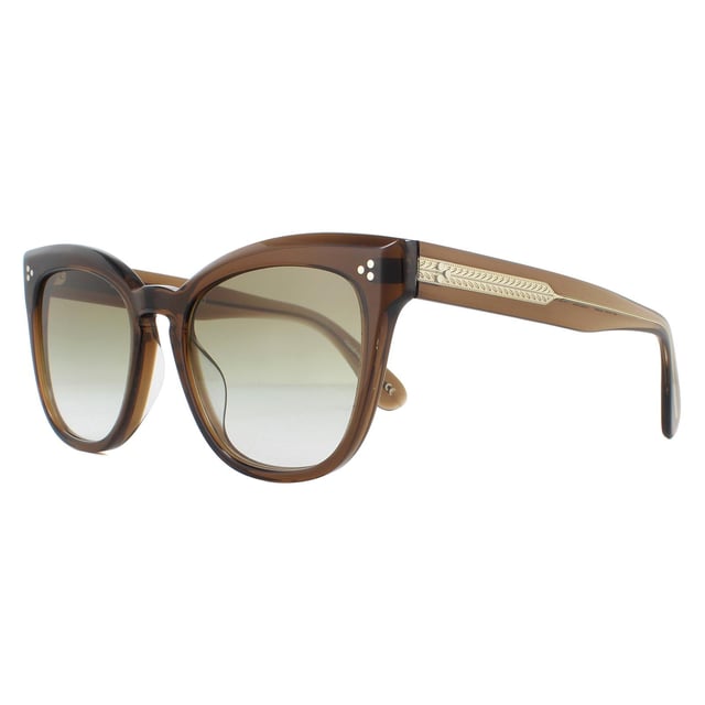 Oliver Peoples Marianela OV5372Su 16258E Sonnenbrille Die Espresso Olive Dégradé ist ein katzenaugenförmiger Rahmen aus leichtem Acetat. Die von funktionaler Hand gesetzten Stifte auf dem Rahmen des Rahmens und der Tempel sorgen für ultimative Stärke und Haltbarkeit. Die universellen Nasenpads bieten Komfort mit dem eingelegten Plattenlogo auf den Tempelrädern, die Authentizität bieten.