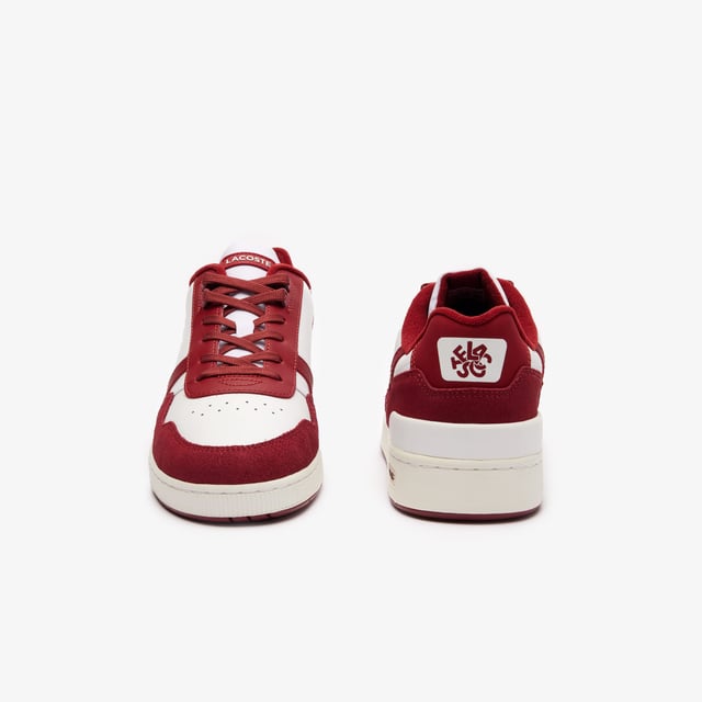 Red lacoste trainers sales