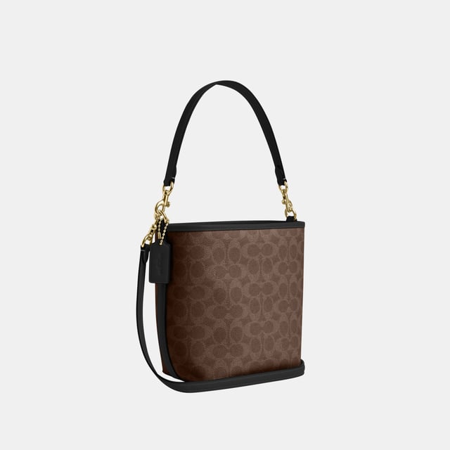 City Bucket Bag in Signature Canvas, Inside zip pocket,  Length: 16.50 cm,  Width: 11.50 cm,  Height: 21.00 cm