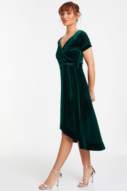 Compliment | Black Velvet Bardot Midi Dress