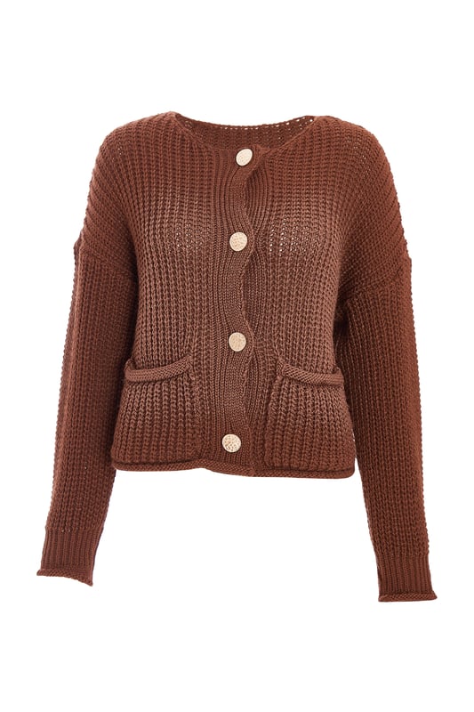 - Knitted finish - Round neckline - Button front - Relaxed fit - Model height: 5'8" - Model wears uk 8 / us 4 / eur 36 - Always check the wash care label - Cool hand wash with mild detergent