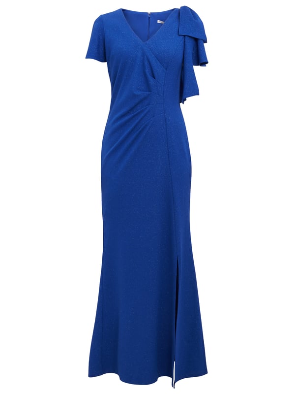 gina bacconi blue dress V Neck Gina Bacconi Blue Dress Gina Bacconi Simone Foil Print Dress, Royal