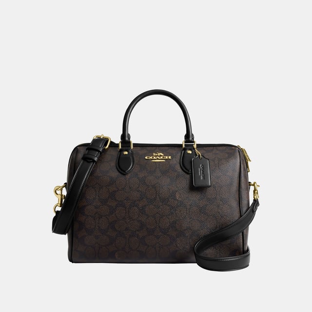 Rowan Large Satchel in Soft Signature Canvas, Inside snap and zip pockets, Outside zip pocket,  Length: 30.00 cm,  Width: 17.50 cm,  Height: 21.00 cm