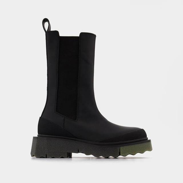 Sponge Sole High Chelsea Boots in Black Green Leather