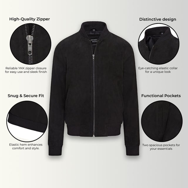 Maak kennis met het Varsity su�de leren bomberjack voor heren, een verfijnde variant op het klassieke MA-1 pilotenjack. Dit jack is gemaakt van 100% zacht geitensu�de en biedt uitzonderlijke duurzaamheid en soepelheid. De zichtbare ritssluiting aan de voorkant is voorzien van een brede, doorgestikte ritssluiting, aangevuld met een ribgebreide kraag, manchetten en zoom voor extra warmte en een slank silhouet. Met vier zakken (twee in de taille en twee aan de binnenkant, waaronder een veilige zak met ritssluiting) combineert dit volledig gevoerde jack stijl en functionaliteit naadloos. � Gemaakt van 100% zacht geitensu�de voor duurzaamheid en comfort � Zichtbare ritssluiting aan de voorkant met doorgestikte ritssluiting � Ribgebreide kraag, manchetten en zoom voor isolatie � Vier zakken: twee in de taille en twee aan de binnenkant, ��n met ritssluiting � Volledig gevoerde binnenkant voor extra warmte en comfort