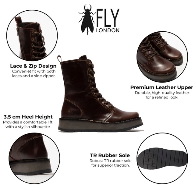 The Fly London RAMI043FLY Casual Lace-Up Ankle Boots offer a stylish yet practical addition to your footwear collection. Crafted from high-quality leather with a soft microfiber lining, these boots provide all-day comfort and abrasion-free wear. The classic lacing system is paired with a convenient side zip for easy on/off. Featuring a foam-padded, microfiber-lined footbed and a durable rubber wedge sole. These boots ensure cushioning, grip, and traction, Perfect for everyday use, Premium leather upper with soft microfiber lining, Lace-up with side zip for easy wear Cushioned, Foam-padded footbed, Durable rubber wedge sole for grip, Flat heel for all-day comfort.