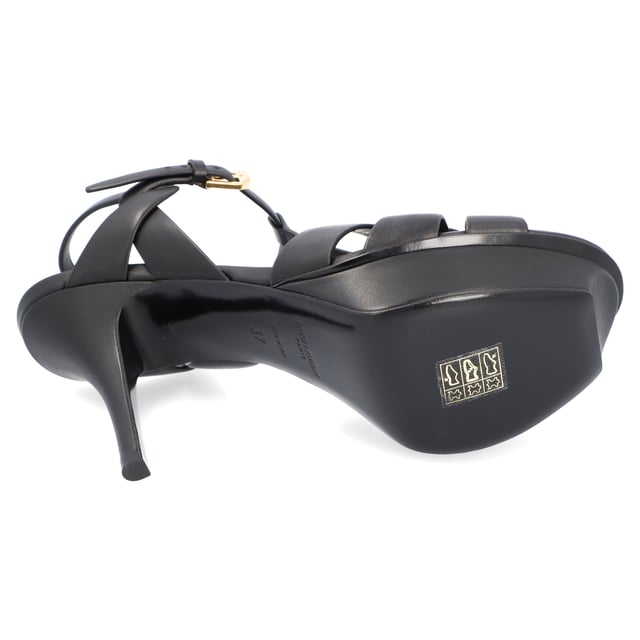 Upper: 100% calf leather
Color: Black
Leather sole
Heel height: 10.5 cm
Other details: Strap with logo
Made in ItalyMeasurments: