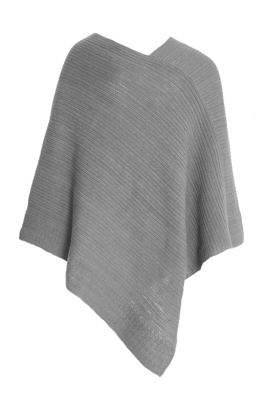 Women's Round Neck Striped Grey Poncho