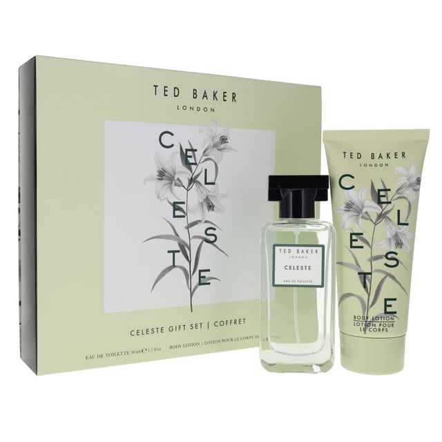 Ted Baker Floret Celeste 50ml EDT, 100ml Body Lotion Gift Set Experience the enchanting fragrance of Ted Baker Floret Celeste 50ml EDT paired with the indulgent 100ml Body Lotion. This gift set is a symphony of floral notes that captivates the senses while providing a luxurious and moisturizing touch to your daily routine.