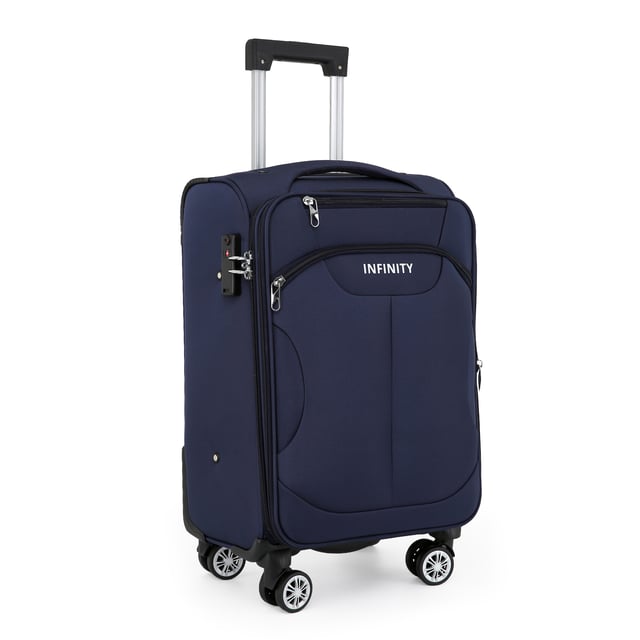 Upgrade uw reisbenodigdheden met de 8-wiel lichtgewicht marineblauwe koffers, ontworpen voor stijl, duurzaamheid en bruikbaarheid. Deze soft-shell bagageset is gemaakt van hoogwaardig nylon en biedt een strak uiterlijk en uitzonderlijke prestaties voor al uw reizen. Kenmerken: Lichtgewicht nylon materiaal: Duurzaam maar lichtgewicht, waardoor het gemakkelijk te hanteren is en langdurig gebruik garandeert. Soft-Shell ontwerp: Biedt flexibiliteit en veerkracht om schokken tijdens het reizen te absorberen. Veilig TSA-slot: Houdt uw bezittingen veilig en TSA-conform voor naadloze veiligheidscontroles op de luchthaven. 4X dubbele wielen met 360° mobiliteit: Zorgt voor moeiteloze manoeuvreerbaarheid over verschillende oppervlakken. Ergonomische telescopische handgreep: Ontworpen voor comfort en eenvoudige bediening. Georganiseerd interieur: Inclusief spanriemen, compartimenten met rits en gaasverdelers voor probleemloos inpakken. Beschikbare maten en specificaties: Cabine: Afmetingen: 36,5 x 23,5 x 58 cm Gewicht: 2,50 kg Capaciteit: 43L Medium: Afmetingen: 42 x 26 x 67 cm Gewicht: 3,40 kg Capaciteit: 64L Groot: Afmetingen: 48 x 30 x 76 cm Gewicht: 4,30 kg Capaciteit: 98L Deze veelzijdige koffers zijn perfect voor alle soorten reizen, of het nu een korte reis of een langere vakantie is. Het strakke zwarte ontwerp zorgt voor tijdloze elegantie, terwijl de lichtgewicht constructie en geavanceerde functies ongeëvenaard gemak bieden. - Let op: Selecteer de gewenste maat. Maten worden afzonderlijk verkocht, niet in sets.