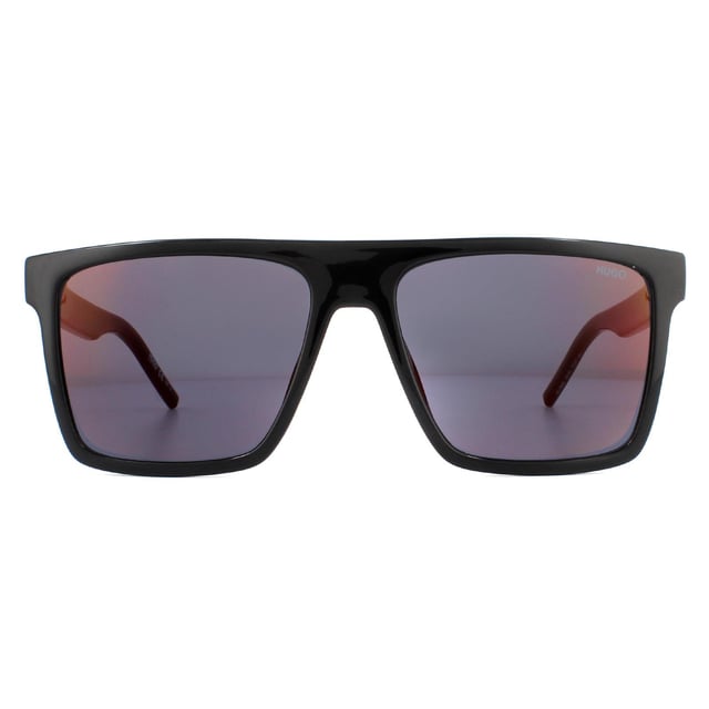 Hugo by Hugo Boss Sunglasses 1069/S 807 AO Black Red are a large square design made from lightweight acetate. The flat frame top creates a contemporary feel and the temples feature the Hugo logo..