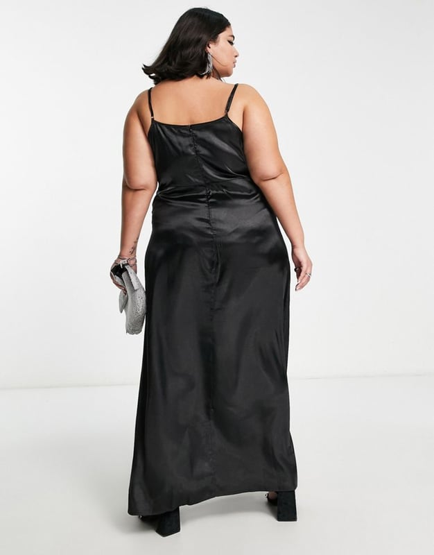 Urban Threads Plus maxi dress with cowl neck and side slit in black