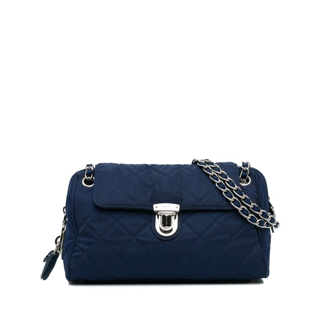 Vintage Prada Tessuto Impuntu Chain Flap Shoulder Bag Blue