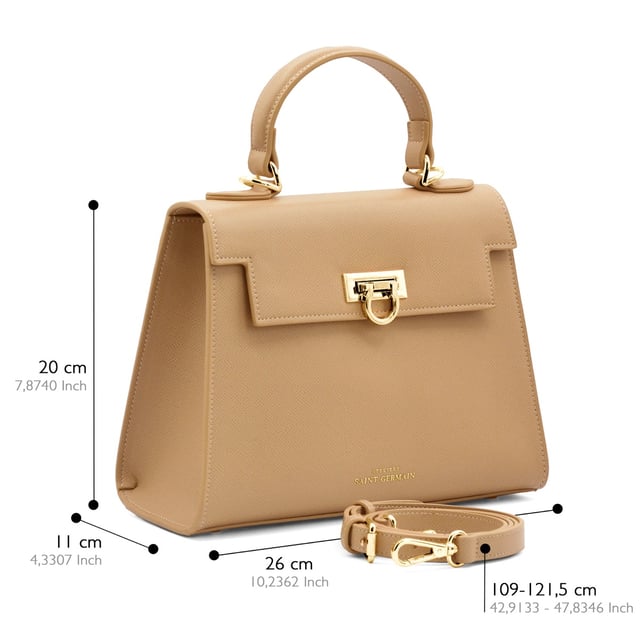 Handtasche CANNES - Mittleres Fach mit Seitenfach - Innenfach mit Reißverschluss - Wildlederfutter - Goldene Schnallenschließe - Verstellbarer und abnehmbarer Schulterriemen verfügbar - Logoté ATELIERS SAINT GERMAIN - Genarbtes Leder-Finish