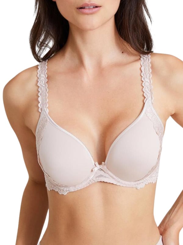 Aubade Softessence Plunge Spacer Bra. Provides fuller busts maximum comfort with recycled embroidered fabric. This product is recommended as hand wash only.