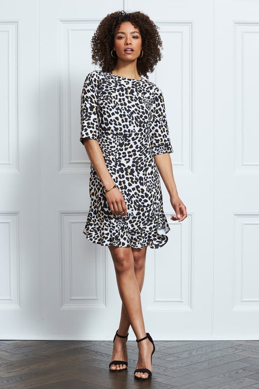 Animal Print Ruffle Hem Shift Dress