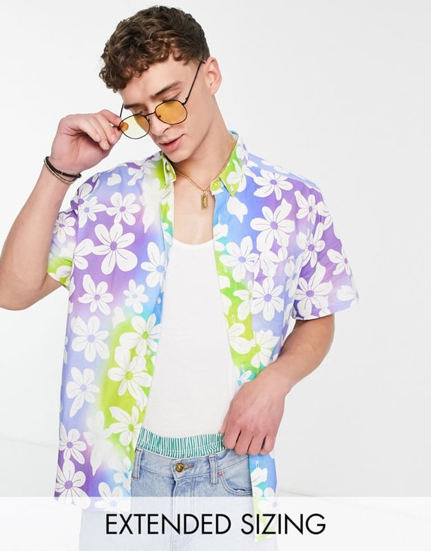 ASOS DESIGN relaxed button down collar shirt in linen look with ombre ...