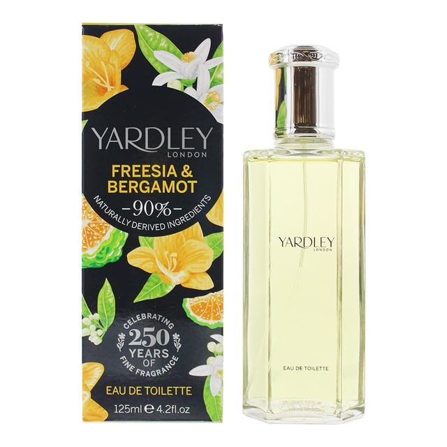 Yardley Freesia & Bergamot is a light citrus floral fragrance for women. Top notes are bergamot, lemon, mandarin and cypress. Middle notes are freesia, lily-of-the-valley, ginger and pepper. Base notes are sandalwood, musk and amber..