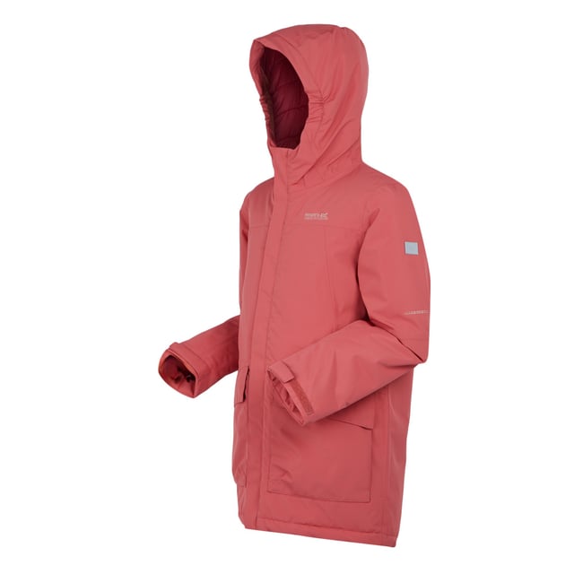 Regatta Childrens/Kids Farbank Ski Jacket (Mineral Red/Rumba Red) Lining: Baffled. Fabric: Down-Touch, Warmloft. Filling: Polyamide. Design: Logo, Sleeve Patches. Fabric Technology: Breathable, Isotex 5000, Lightweight, Reflective, Waterproof, Windproof. 360 Degree Reflection, Taped Seams. Neckline: Hooded. Cuff: Hook And Loop Strap. Sleeve-Type: Long-Sleeved. Hood Features: Elasticated, Grown On Hood. Pockets: 2 Lower Pockets, Stud Fastening, Flap Closure, Concealed. Fastening: Full Zip, Stud. 5000g/m²/24hrs. Hem: Adjustable, Shockcord Hem. Please Note: Printed Name Label up to Age 8. Denier: 20D. Sustainability: Made from Recycled Materials. 14 Years: 33 in. 5-6 Years: 24 in. 15-16 Years: 36 in. 3-4 Years: 22.5 in. 7-8 Years: 26 in. 13 Years: 32 in. 11-12 Years: 31 in. 9-10 Years: 28.5 in.