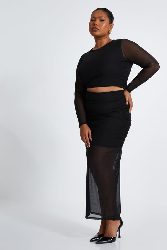 - Mesh finish - Lined - Round neck - Ruched details - Cropped fit - Model height: 5' 7" - Model wears uk 18 / us 14 / eur 46 - Always check the care wash label - Cool hand wash with mild detergent