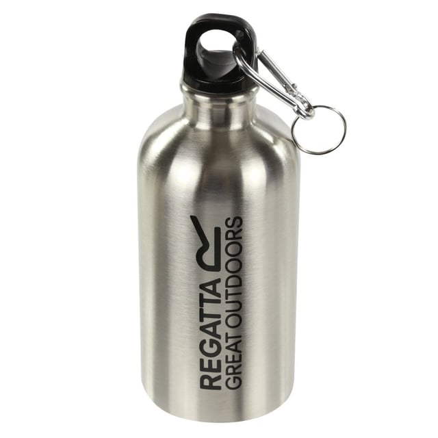 0.5L capacity. Screw lid. Light & durable aluminium. Carabiner attachment to fix to backpacks or day bags. Material: Aluminium (95%), Polypropylene (5%).