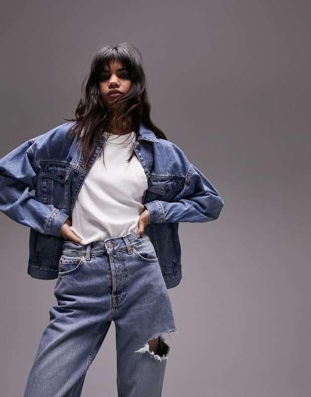 Mid blue straight leg jeans topshop store