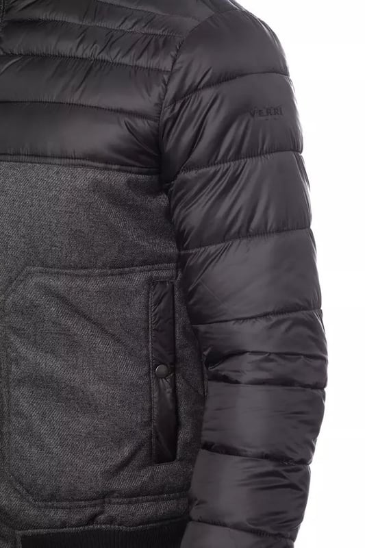 Black Leather Bomber Jacket with Ribbed Trims
