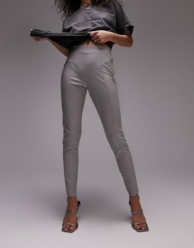 Topshop faux leather skinny fit trouser in grey