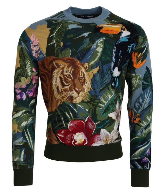 Fantastisk Dolce & Gabbana tröja  
Tillverkad i Italien  
Flerfärgad broderad design med djungelmönster  
Pullover med rund hals  
Logodetaljer  
Hög craftsmanship  
Material: 63% ull 37% siden  
Exklusiv och lyxig  
Perfekt för alla tillfällen  
Uppgradera din stil