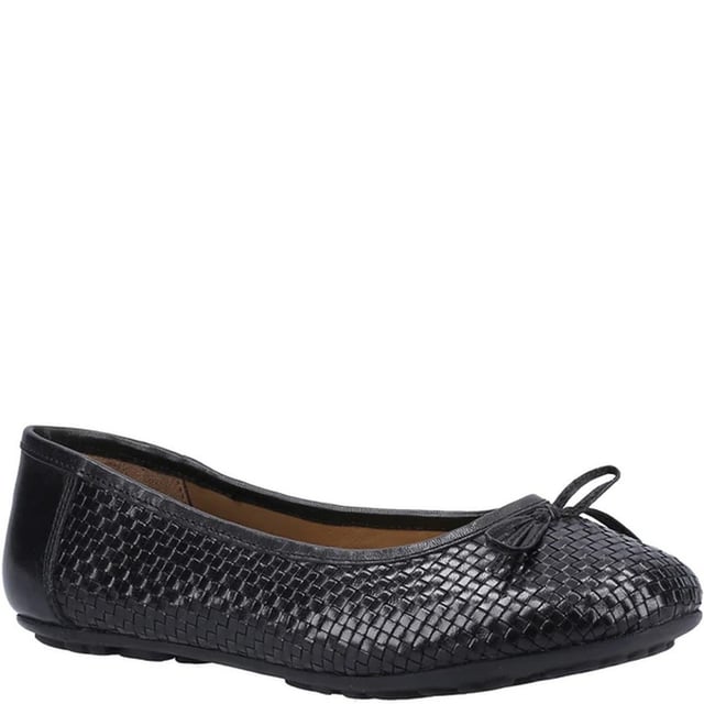 Hush Puppies Damen/Damen Ballerina Leder Pumps (Schwarz) Obermaterial: Leder, gewebt. Innenfutter: Halb gefüttert, Leder. Laufsohle: Markenartikel, Flexibel, Gummi. Gewebe Technologie: Leichtgewichtig. Schleife Detail. Flach. Schnitt: Niedrig. Design: Diamant. Zehenform: Rund. Verschluss: Zum Hineinschlüpfen.