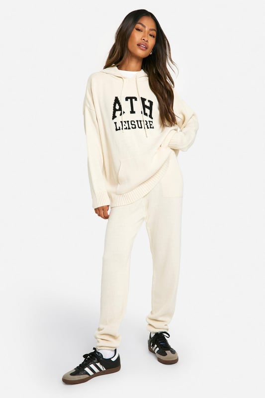 Oversized hoodie and jogger set for ultimate comfort
        Bold 'Ath Leisure' embroidery adds a sporty edge
        Roomy hood for extra cosiness and style
        Relaxed fit joggers with tapered ankles
        Versatile two-piece set for mix-and-match styling
    
    Embrace laid-back chic with this oversized hoodie and jogger set, perfect for those who prioritise both style and comfort. The bold 'Ath Leisure' embroidery adds a sporty touch to this casual ensemble, making it ideal for weekend lounging or running errands in style. Pair with trendy trainers for a casual day out, or dress it up with statement jewellery and ankle boots for a fashion-forward athleisure look. The versatility of this set allows for endless styling options - wear together for a coordinated appearance or separately to create multiple outfits. Ideal for casual gatherings, lazy Sundays, or even as a comfy travel outfit, this tracksuit set is a must-have addition to any fashion-savvy wardrobe.