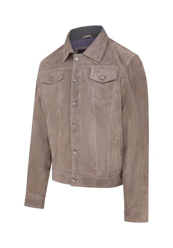 Introducing the epitome of rugged yet refined style, the Goat Suede Leather Denim Jeans Jacket. This unique jacket combines the durability of denim with the luxurious texture of goat suede, resulting in a striking and versatile piece. With a pointed collar and flap pockets on the chest, it exudes a classic and timeless appeal. The jacket also features two additional pockets on the lining for convenient storage options. Available in three captivating colours, it offers a range of options to suit different tastes. Expertly crafted and designed, this jacket effortlessly blends comfort, durability, and fashion-forward style. Whether worn casually or dressed up, the Goat Suede Leather Denim Jeans Jacket is sure to make a statement wherever you go.

• Pointed collar for a classic and versatile look

• Flap pockets on the chest for added style and functionality

• Two pockets on the lining for convenient storage